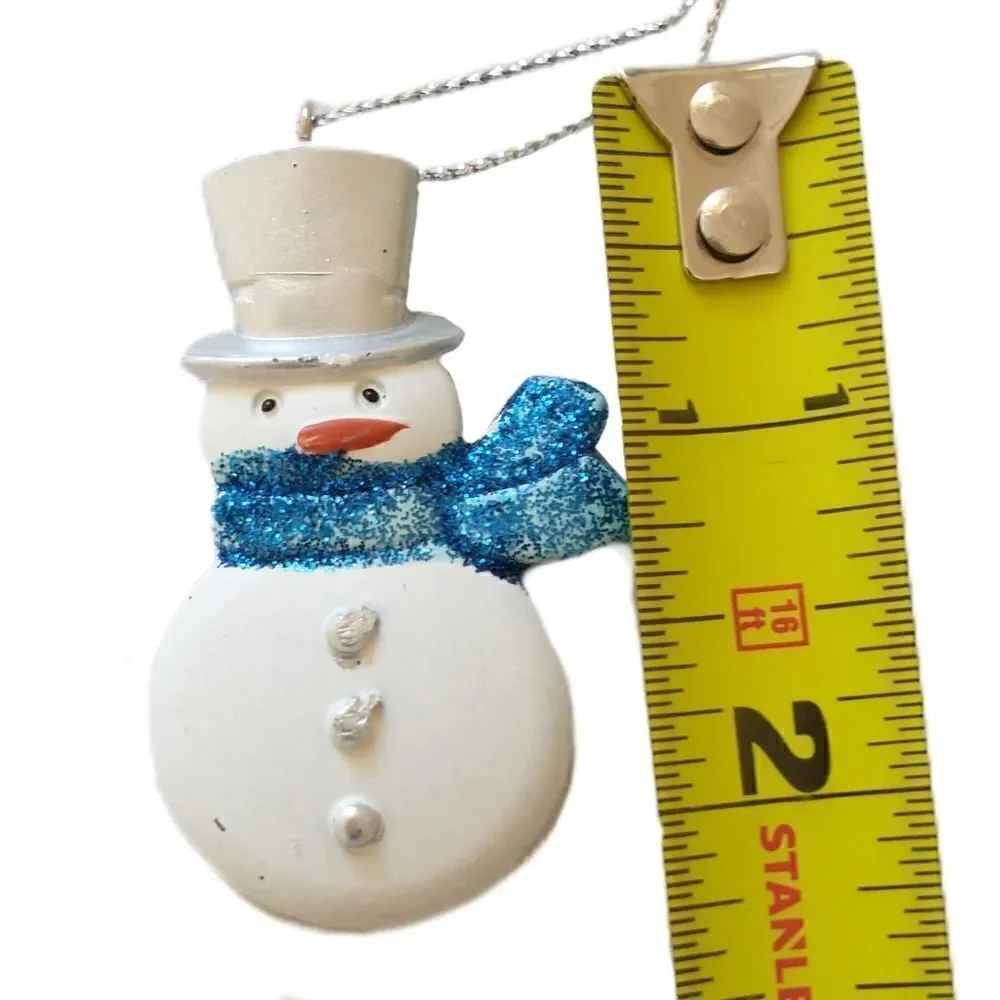 Snowman Ornament Glitter Acrylic Blue White Frosty Winter Snow Whimsical Holiday